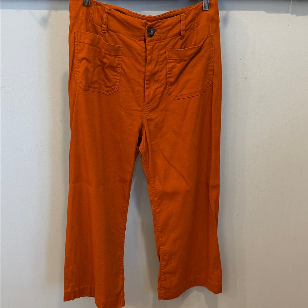 Anthropologie Collette Wide-Leg Pants in Bright Orange - Picture 2 of 8